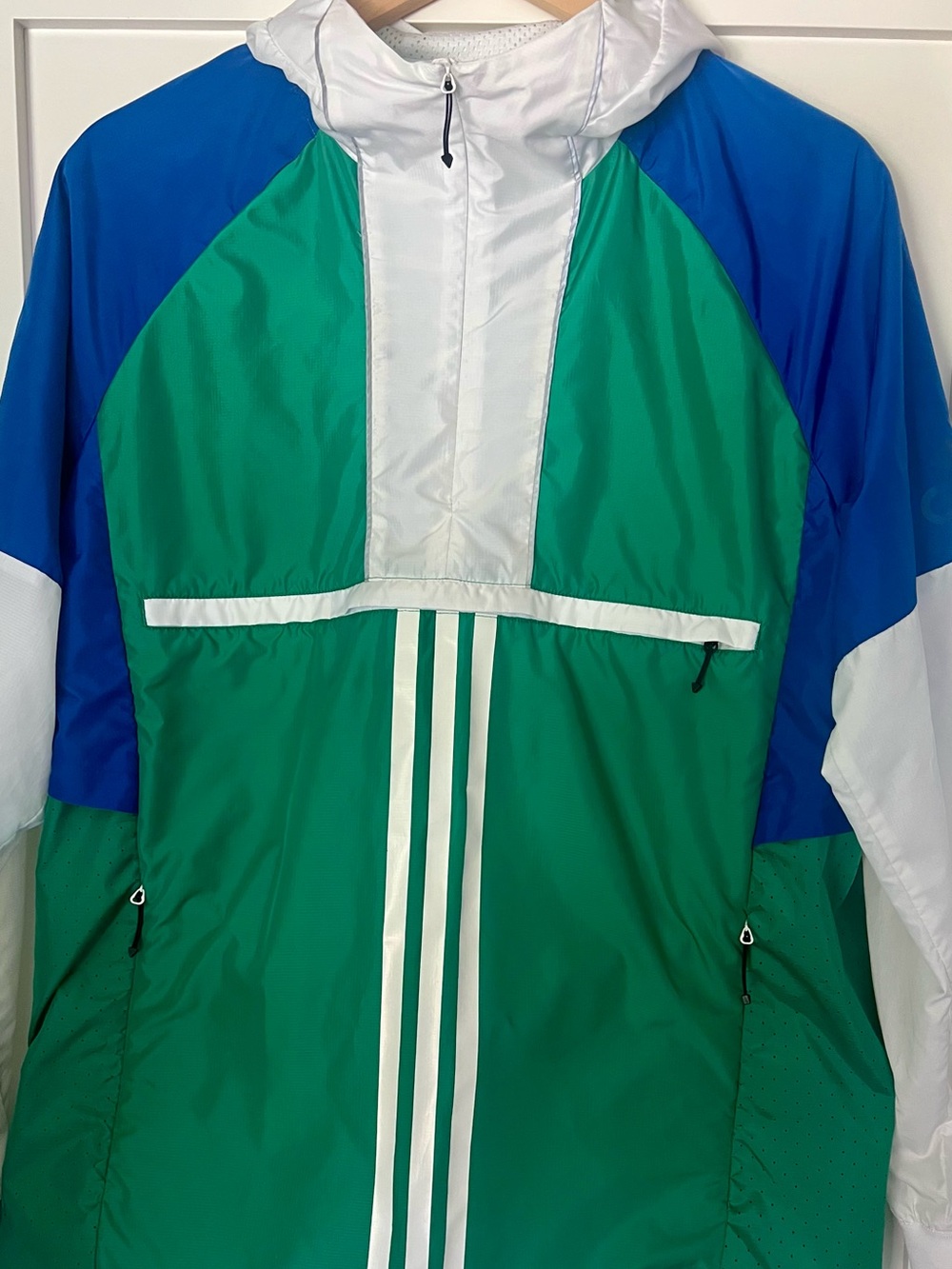ADIDAS| Colorblock Windbreaker Pullover Jacket Green Blue White 3/4 Zip Men’s M